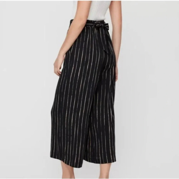 Aritzia Wilfred Faun Black Stripe Wide Leg Crop Pants size Small - Picture 2 of 13